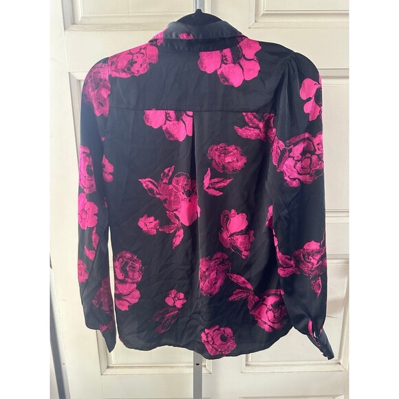 Haver London Women's Floral Satin Like Long Sleeve Button Down Blouse Shirt XS - Picture 3 of 6